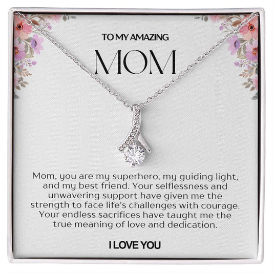 To My Amazing Mom Ribbon Shape Pendant Necklace