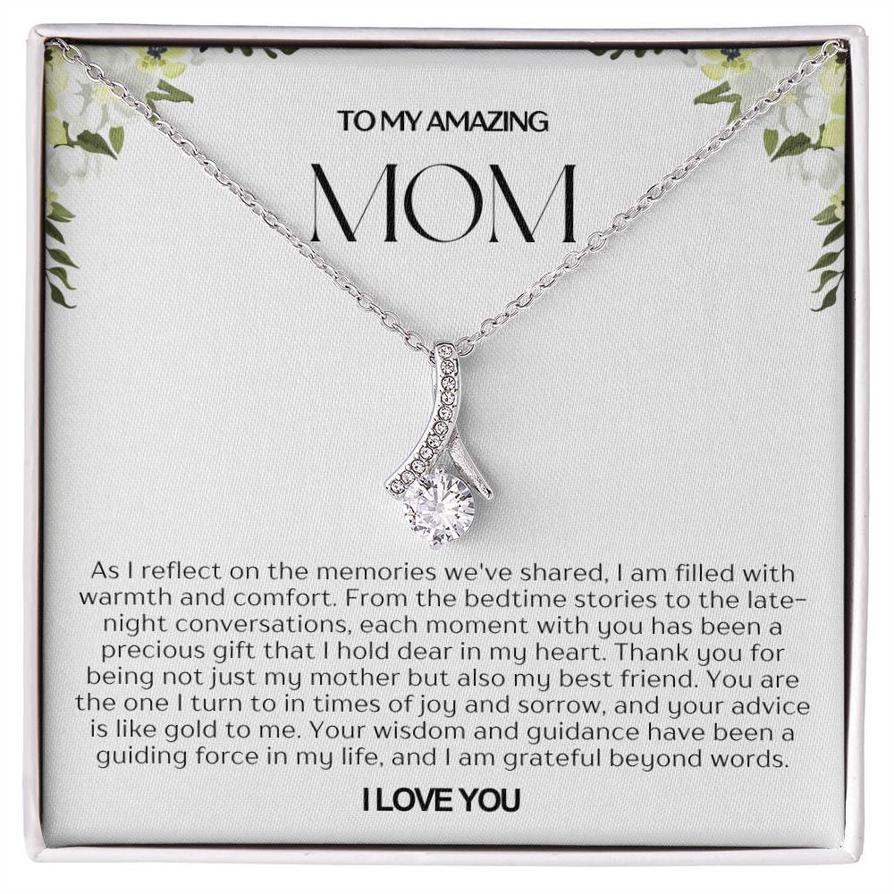 To My Amazing Mom Ribbon Shape Pendant Necklace