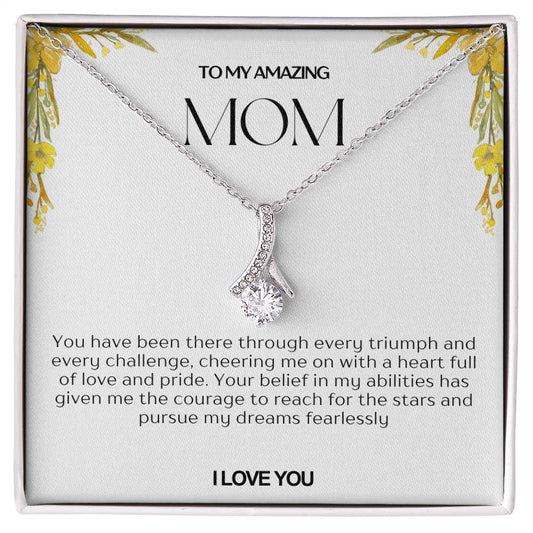 To My Amazing Mom Ribbon Shape Pendant Necklace