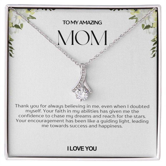 To My Amazing Mom Ribbon Shape Pendant Necklace