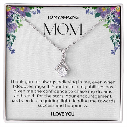 To My Amazing Mom Ribbon Shape Pendant Necklace