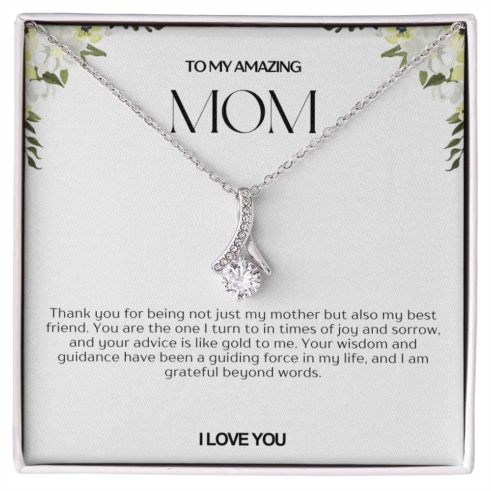 To My Amazing Mom Ribbon Shape Pendant Necklace