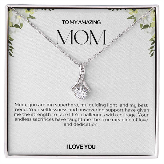 To My Amazing Mom Ribbon Shape Pendant Necklace