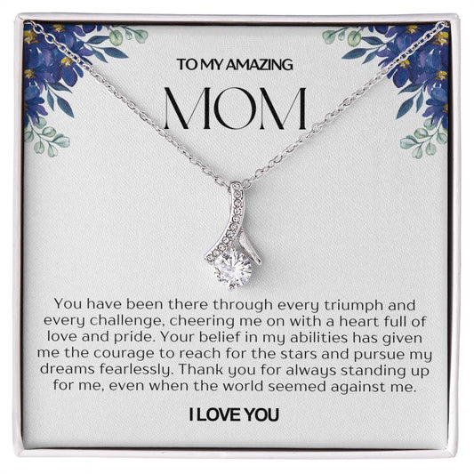 To My Amazing Mom Ribbon Shape Pendant Necklace