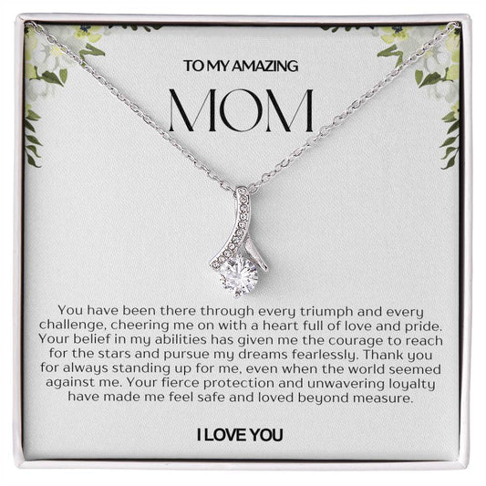 To My Amazing Mom Ribbon Shape Pendant Necklace