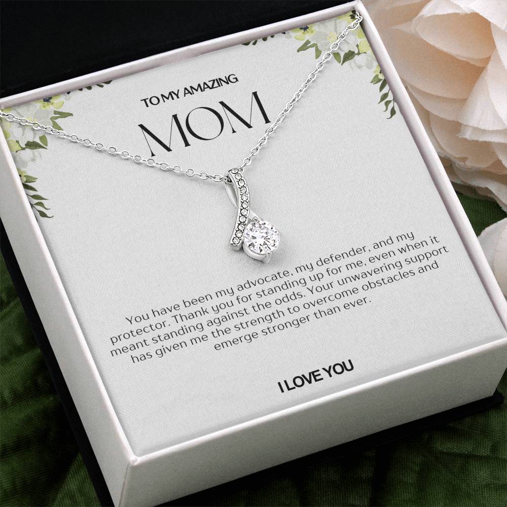 To My Amazing Mom Ribbon Shape Pendant Necklace