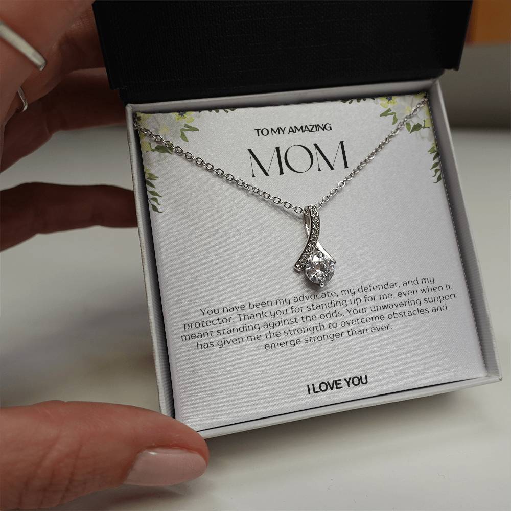 To My Amazing Mom Ribbon Shape Pendant Necklace