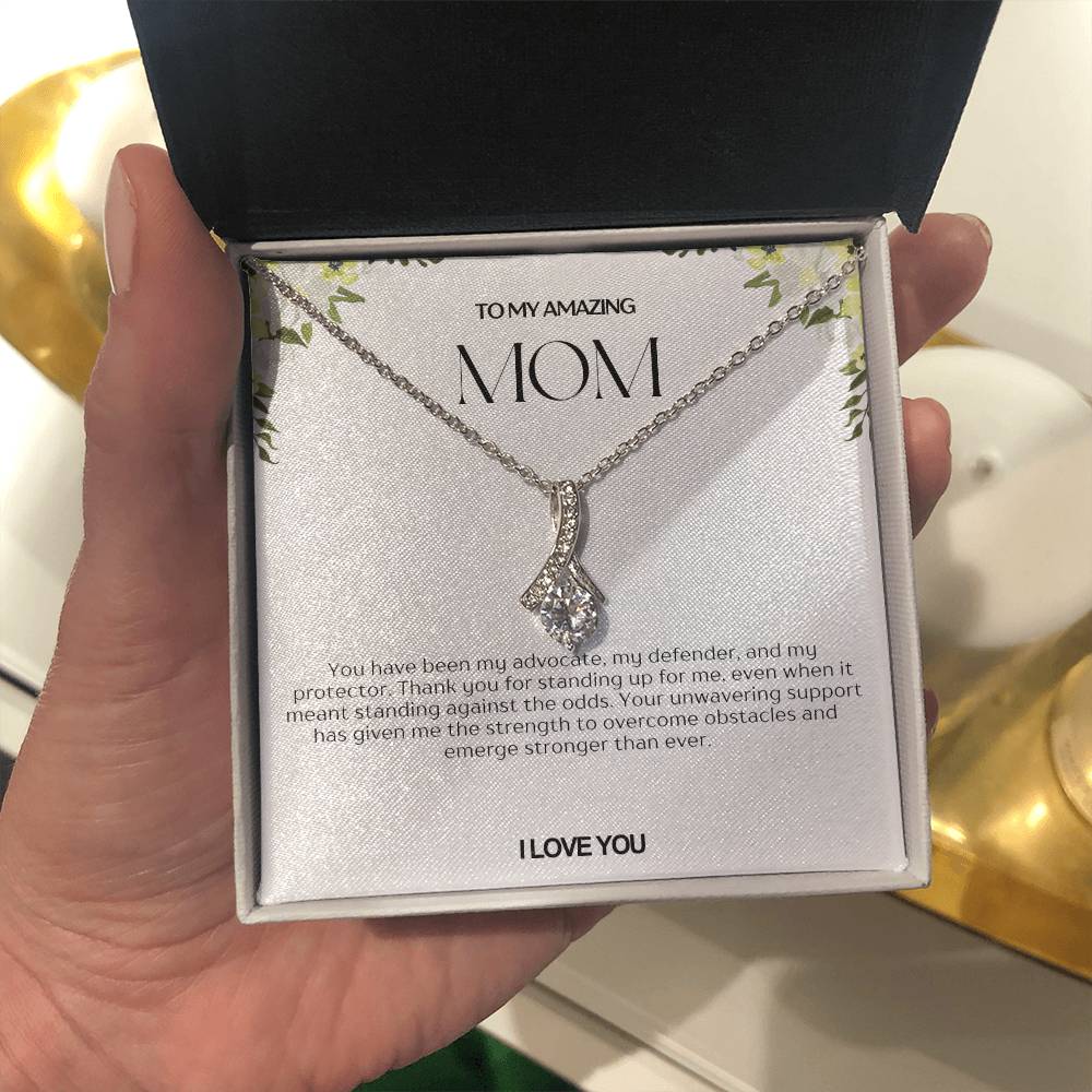 To My Amazing Mom Ribbon Shape Pendant Necklace