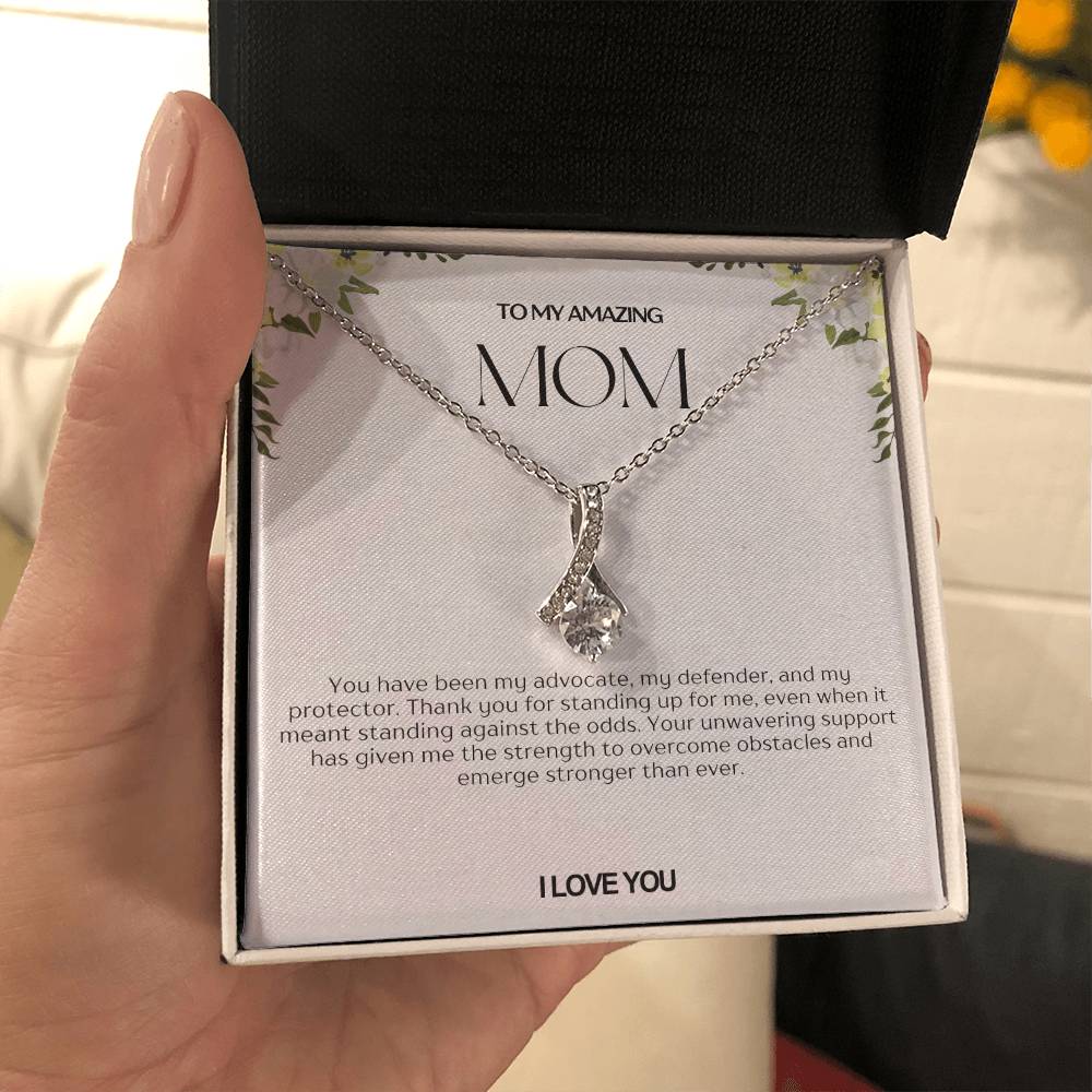 To My Amazing Mom Ribbon Shape Pendant Necklace