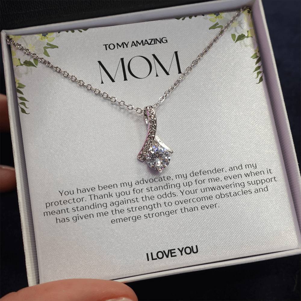 To My Amazing Mom Ribbon Shape Pendant Necklace