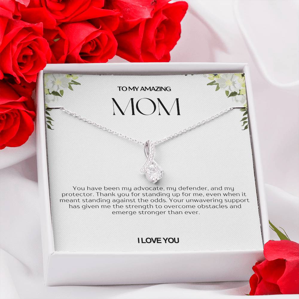 To My Amazing Mom Ribbon Shape Pendant Necklace