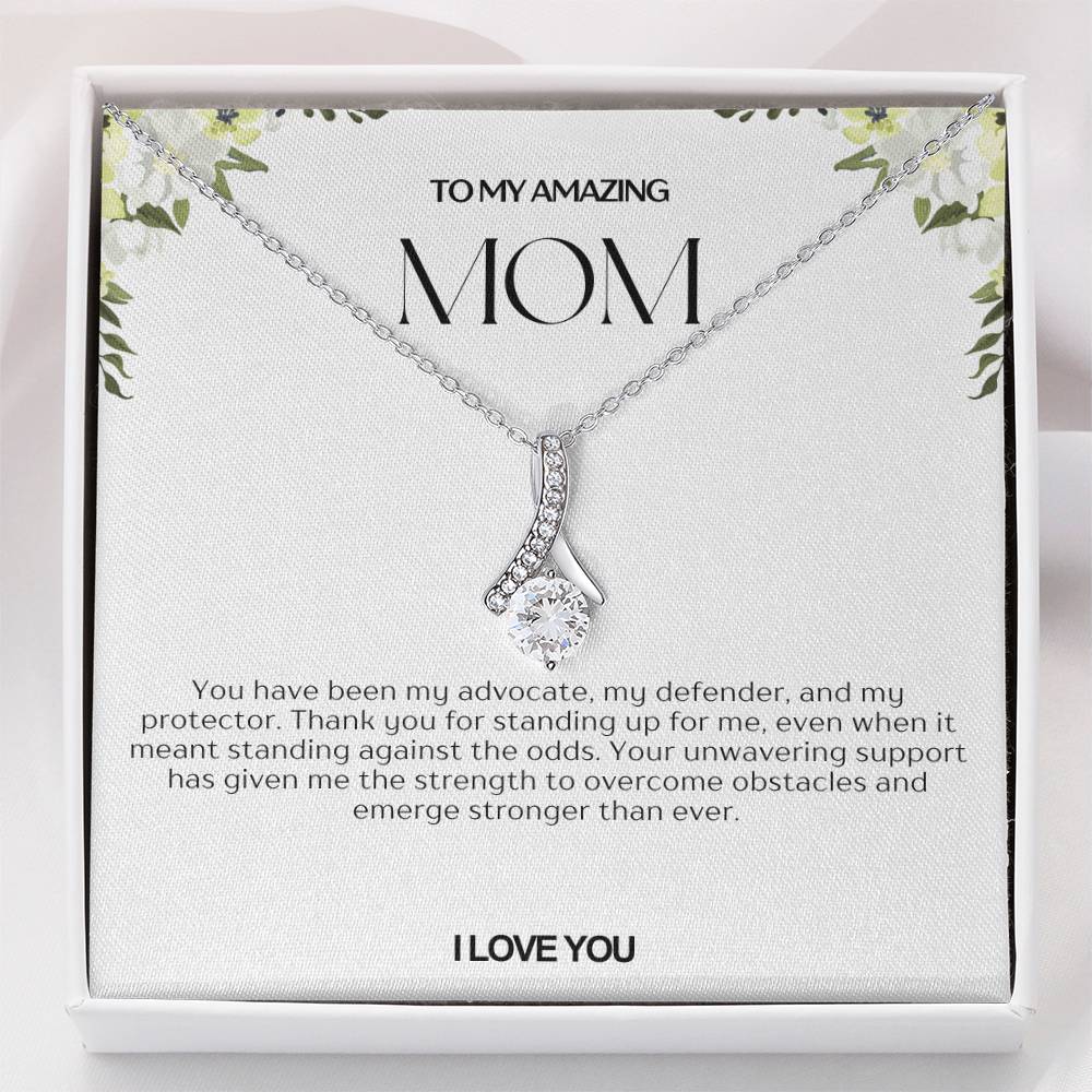 To My Amazing Mom Ribbon Shape Pendant Necklace