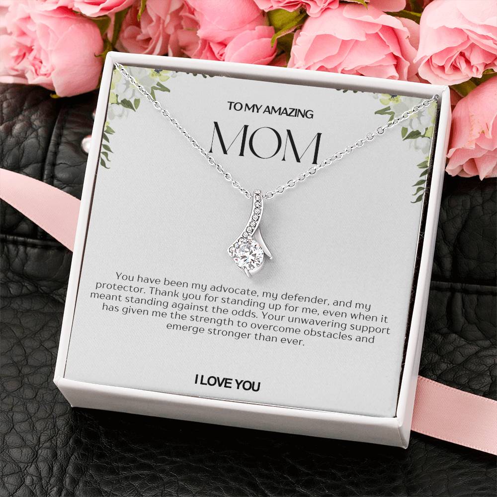 To My Amazing Mom Ribbon Shape Pendant Necklace