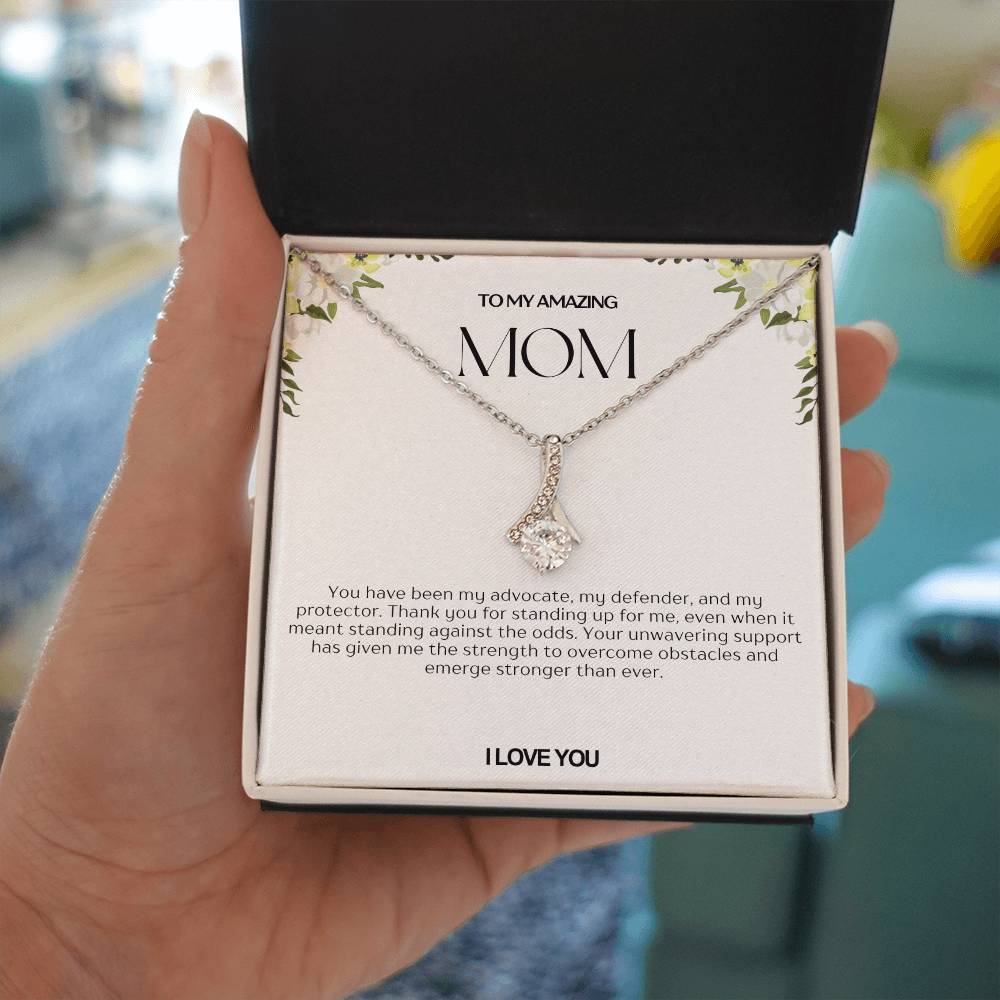 To My Amazing Mom Ribbon Shape Pendant Necklace