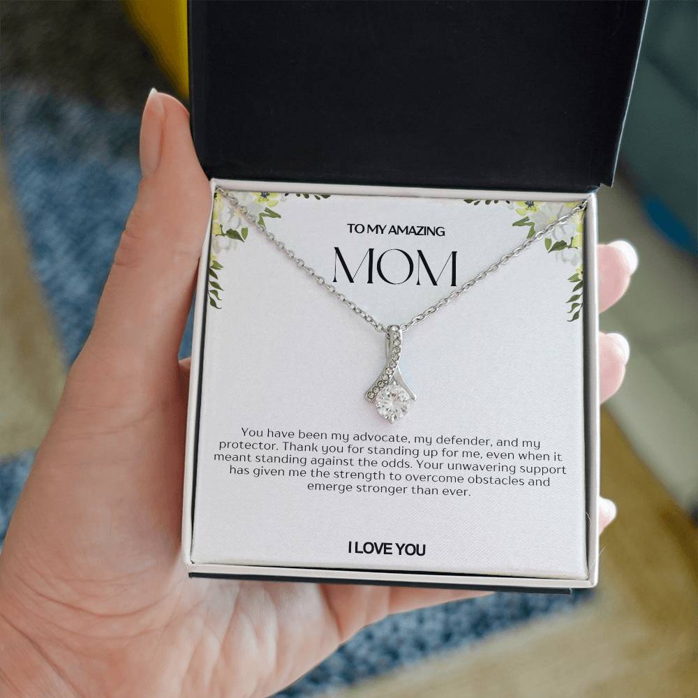 To My Amazing Mom Ribbon Shape Pendant Necklace