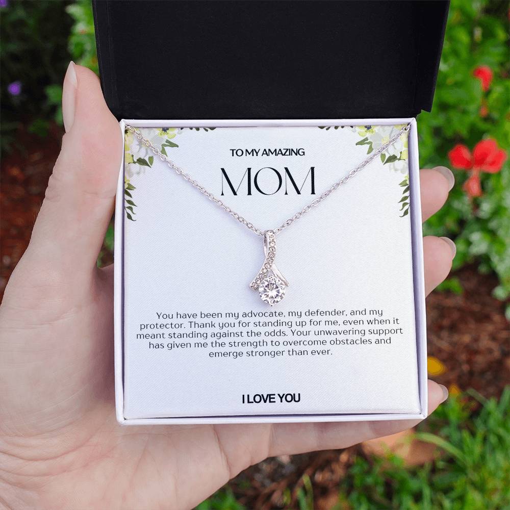 To My Amazing Mom Ribbon Shape Pendant Necklace