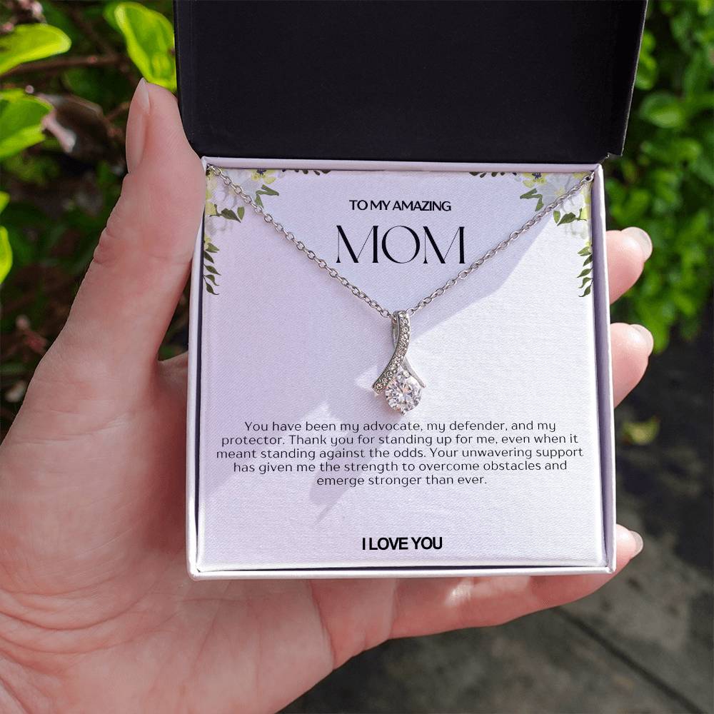 To My Amazing Mom Ribbon Shape Pendant Necklace