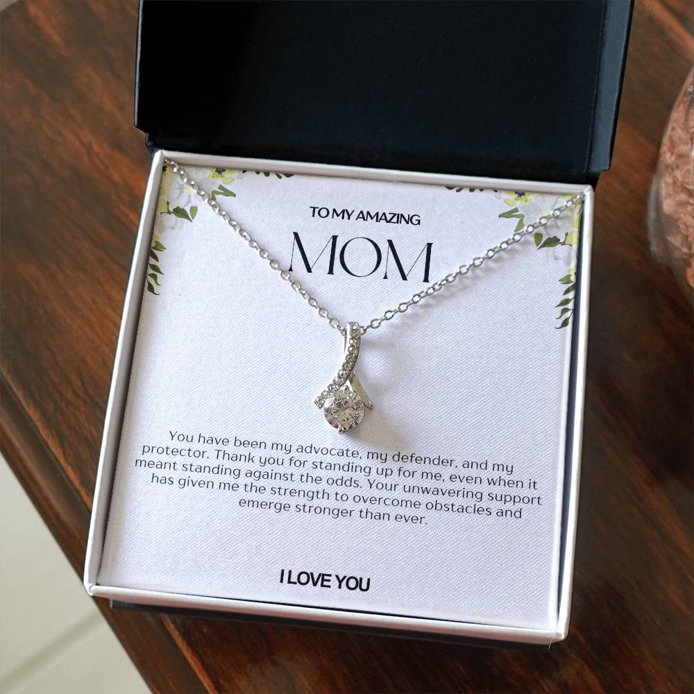 To My Amazing Mom Ribbon Shape Pendant Necklace