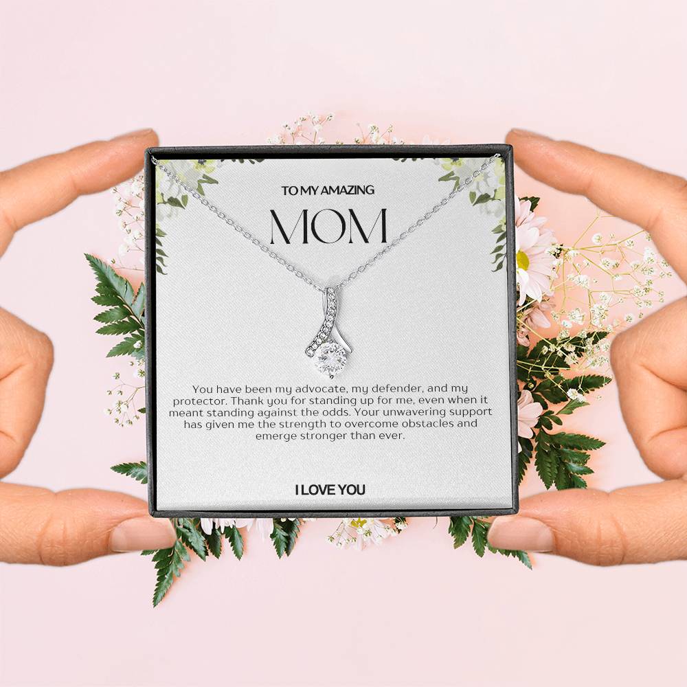 To My Amazing Mom Ribbon Shape Pendant Necklace