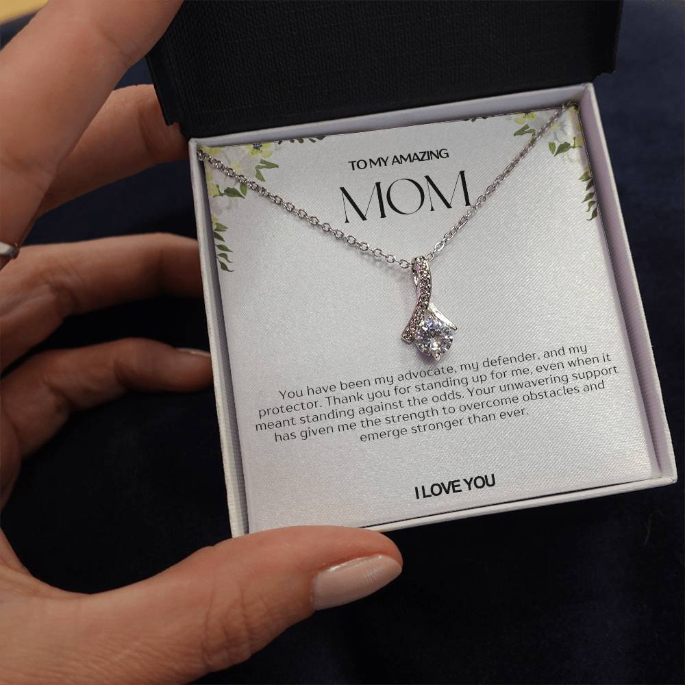 To My Amazing Mom Ribbon Shape Pendant Necklace