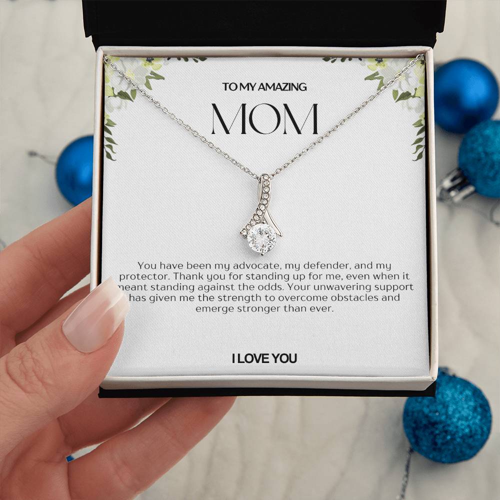 To My Amazing Mom Ribbon Shape Pendant Necklace