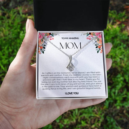 To My Amazing Mom Ribbon Shape Pendant Necklace