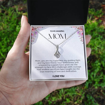 To My Amazing Mom Ribbon Shape Pendant Necklace