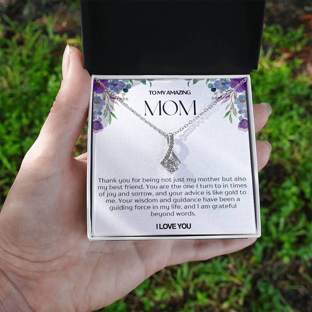 To My Amazing Mom Ribbon Shape Pendant Necklace