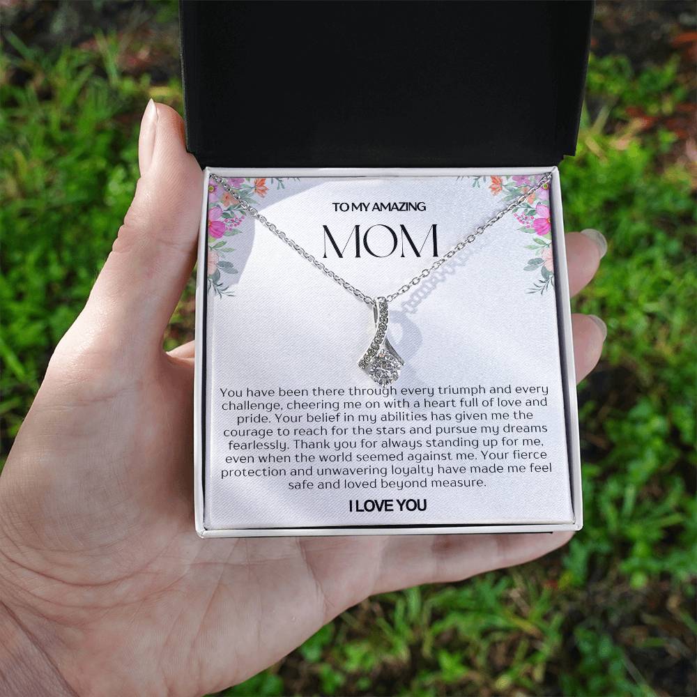 To My Amazing Mom Ribbon Shape Pendant Necklace