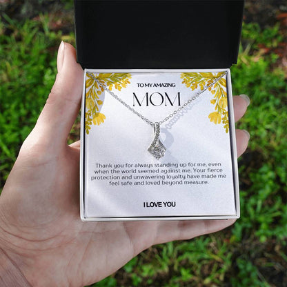 To My Amazing Mom Ribbon Shape Pendant Necklace