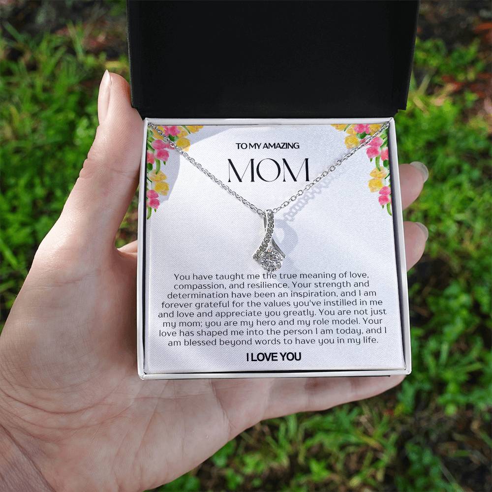 To My Amazing Mom Ribbon Shape Pendant Necklace