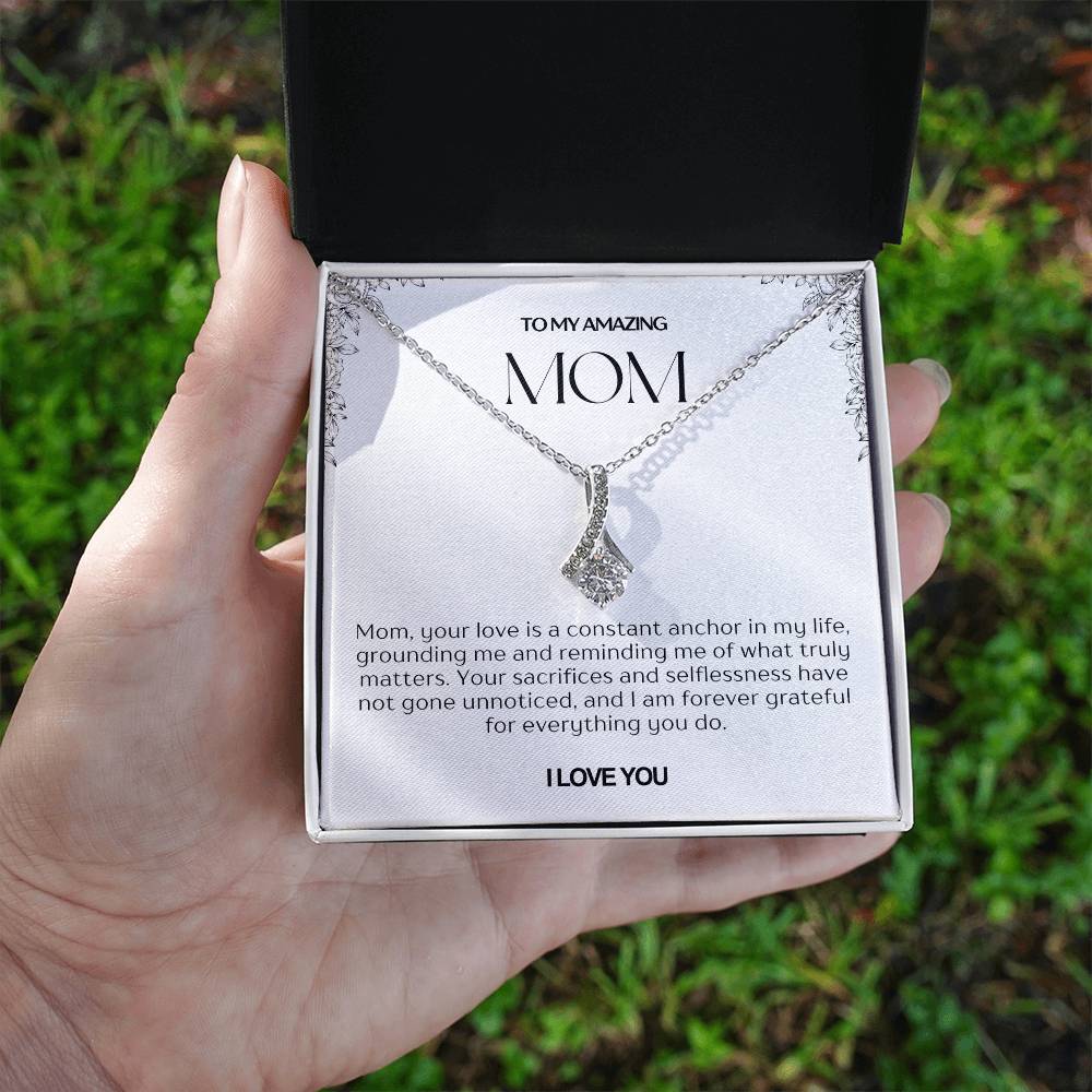 To My Amazing Mom Ribbon Shape Pendant Necklace