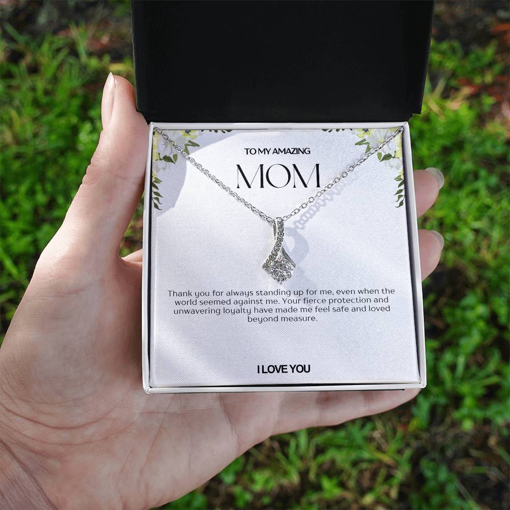 To My Amazing Mom Ribbon Shape Pendant Necklace