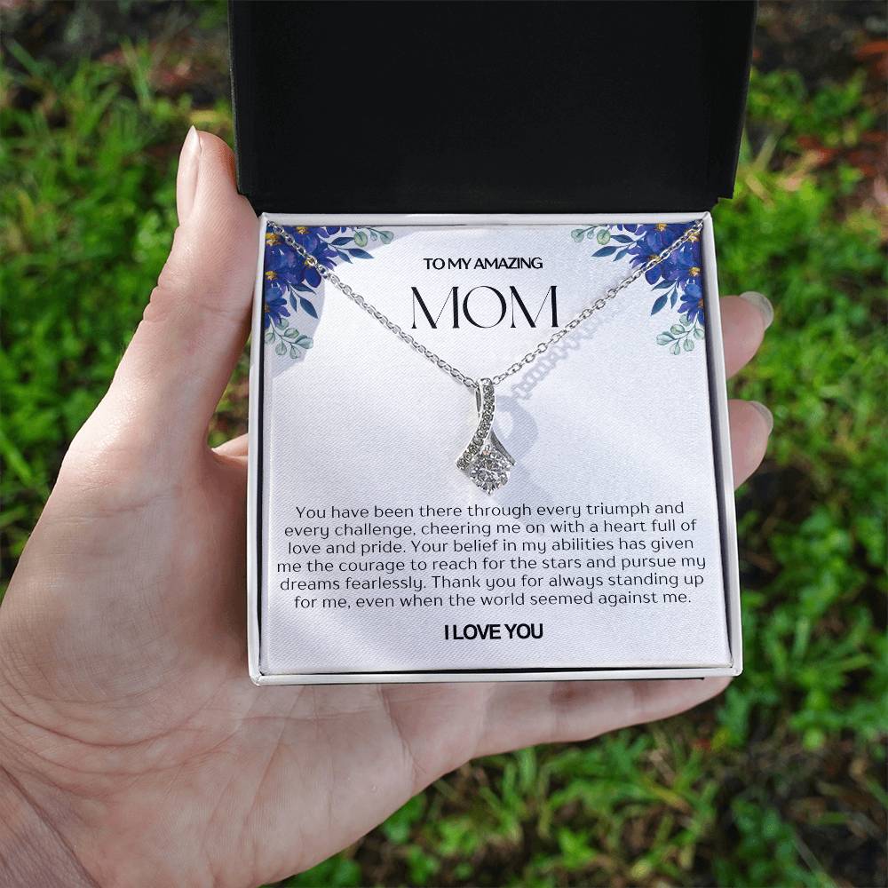 To My Amazing Mom Ribbon Shape Pendant Necklace