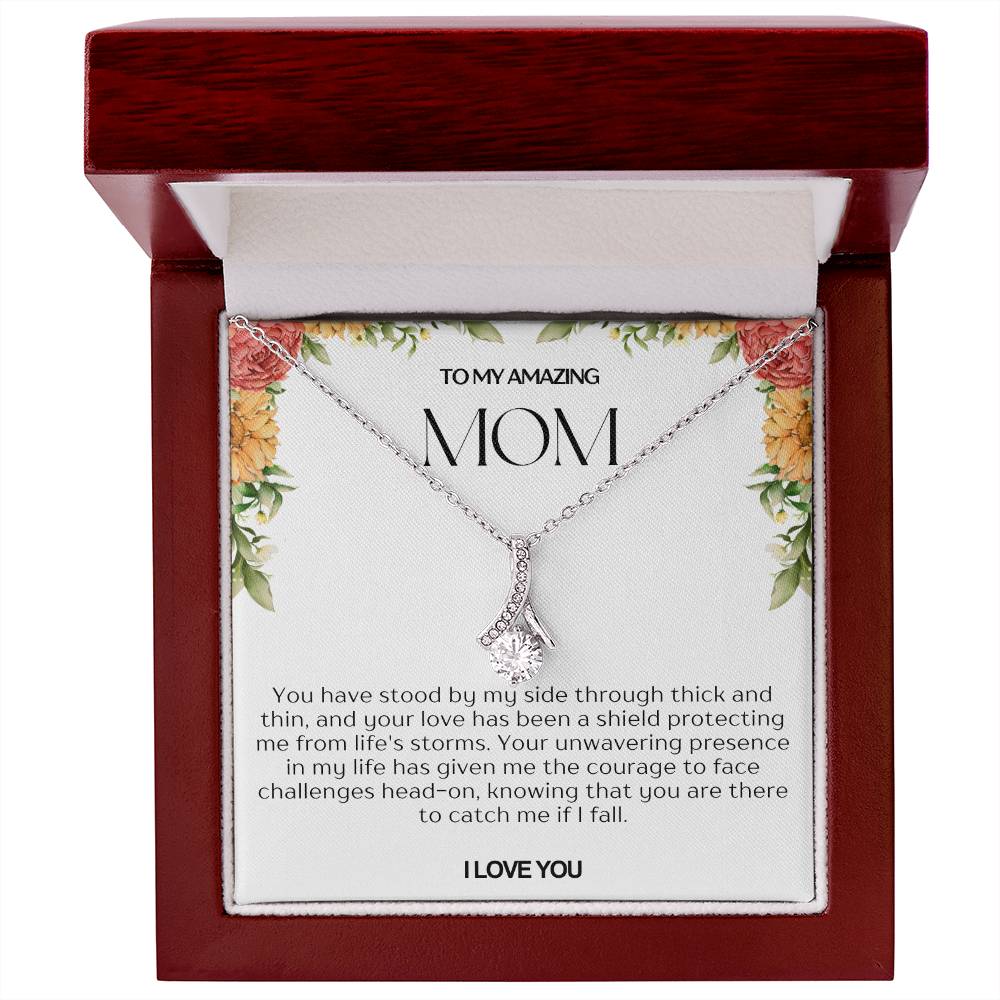 To My Amazing Mom Ribbon Shape Pendant Necklace