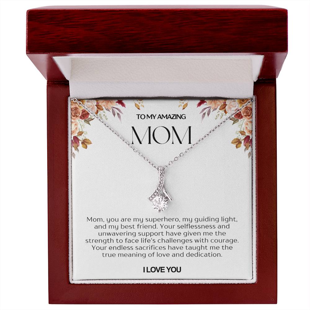 To My Amazing Mom Ribbon Shape Pendant Necklace