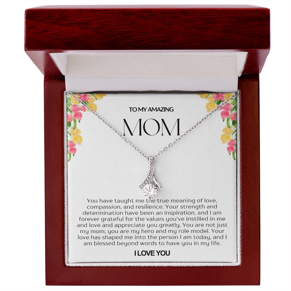 To My Amazing Mom Ribbon Shape Pendant Necklace