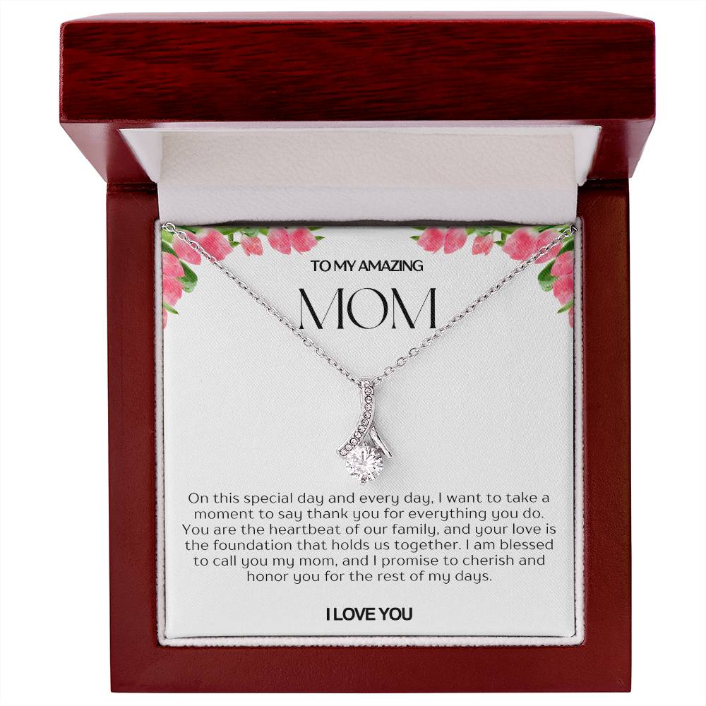 To My Amazing Mom Ribbon Shape Pendant Necklace