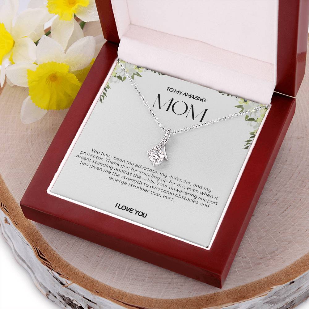 To My Amazing Mom Ribbon Shape Pendant Necklace