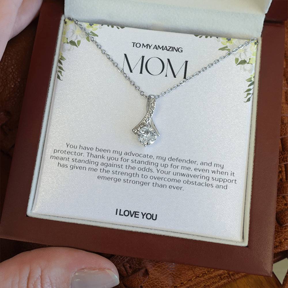 To My Amazing Mom Ribbon Shape Pendant Necklace