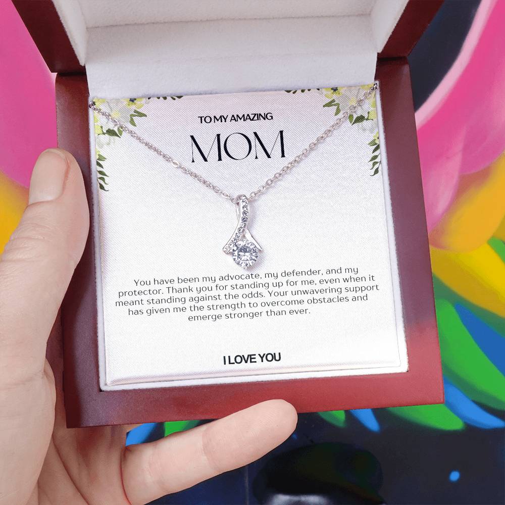 To My Amazing Mom Ribbon Shape Pendant Necklace