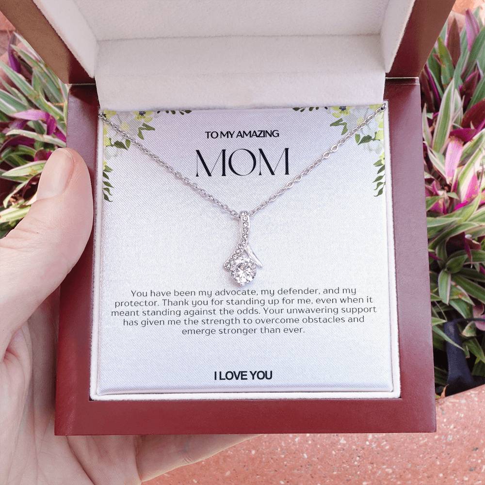 To My Amazing Mom Ribbon Shape Pendant Necklace