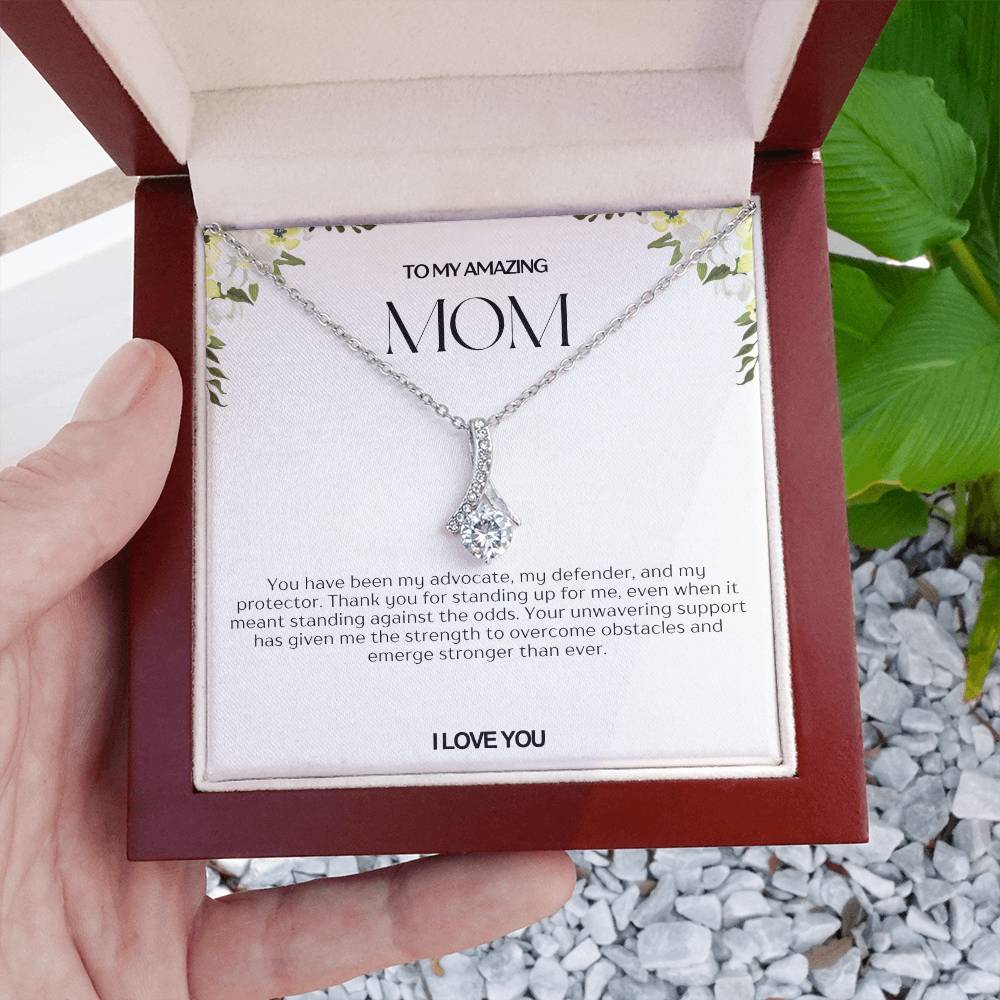 To My Amazing Mom Ribbon Shape Pendant Necklace