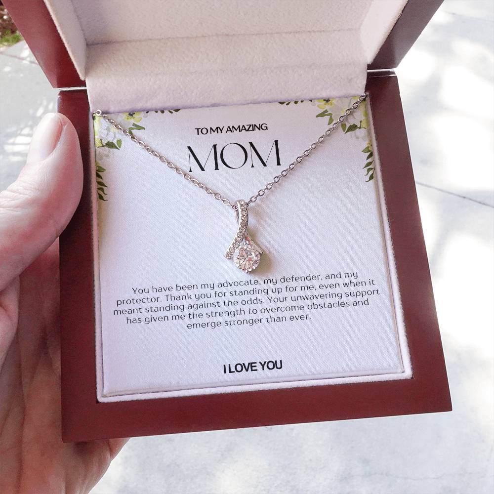 To My Amazing Mom Ribbon Shape Pendant Necklace