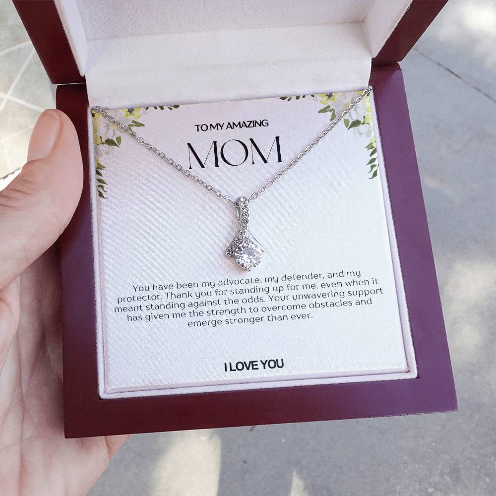 To My Amazing Mom Ribbon Shape Pendant Necklace