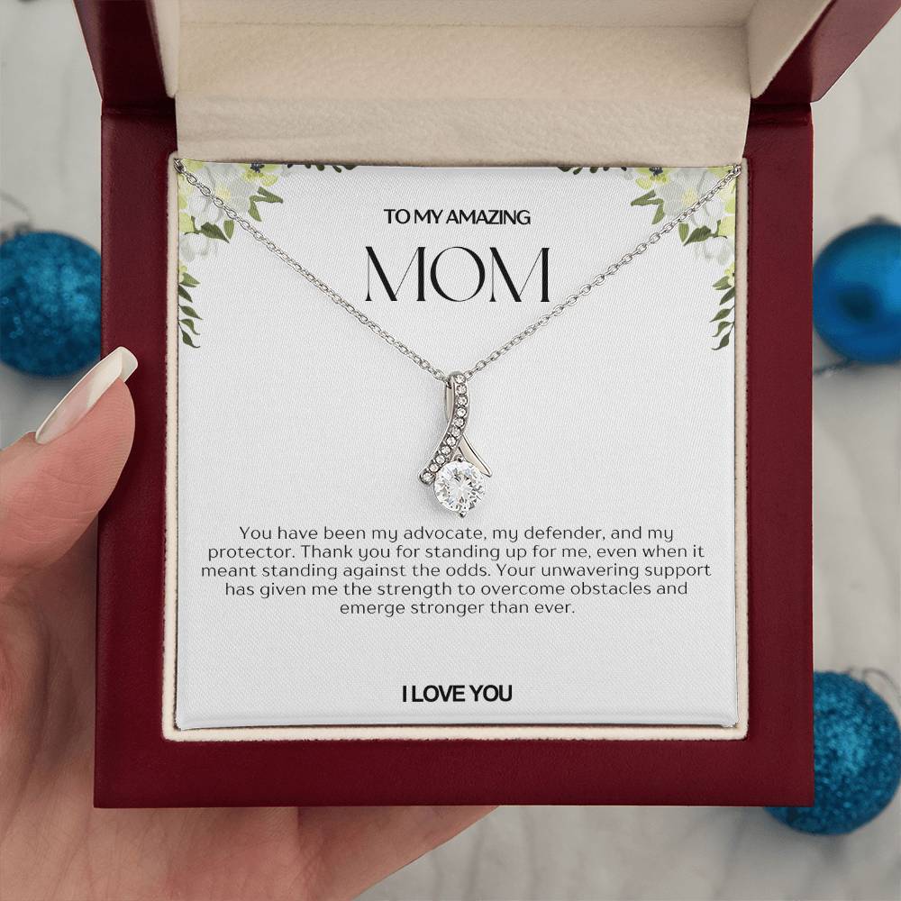 To My Amazing Mom Ribbon Shape Pendant Necklace