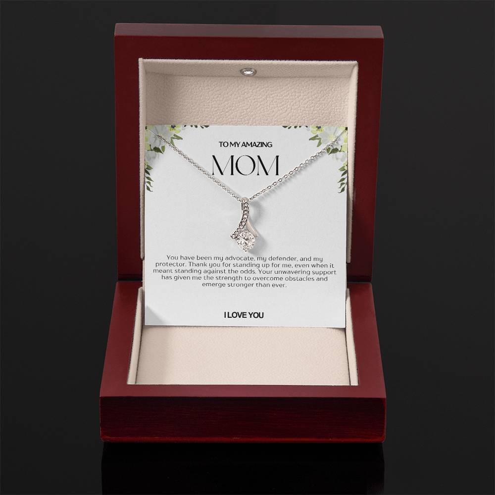 To My Amazing Mom Ribbon Shape Pendant Necklace