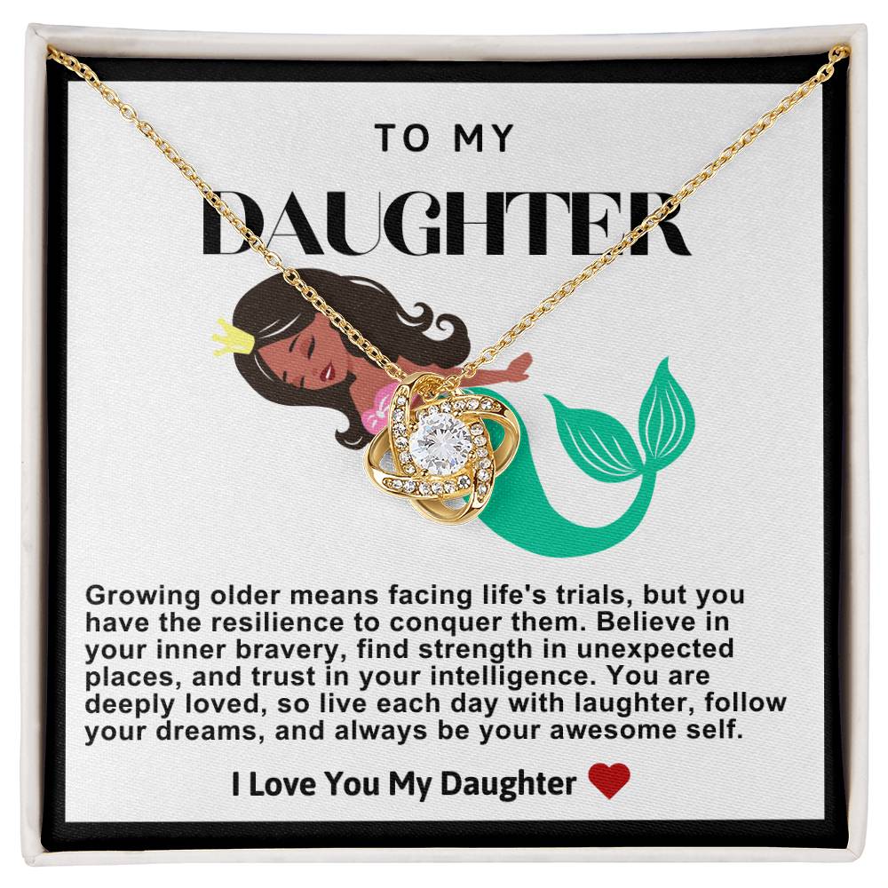 Daughter Black Hair Mermaid Love Knot Necklace