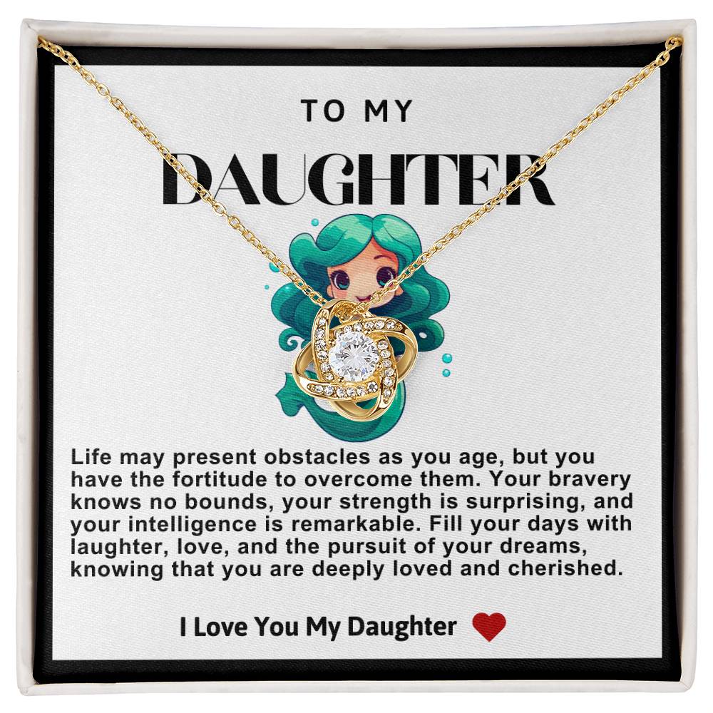 Daughter Blue Hair Mermaid Love Knot Necklace