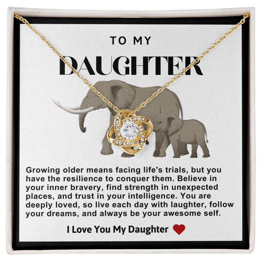 Daughter Elephant Love Knot Necklace